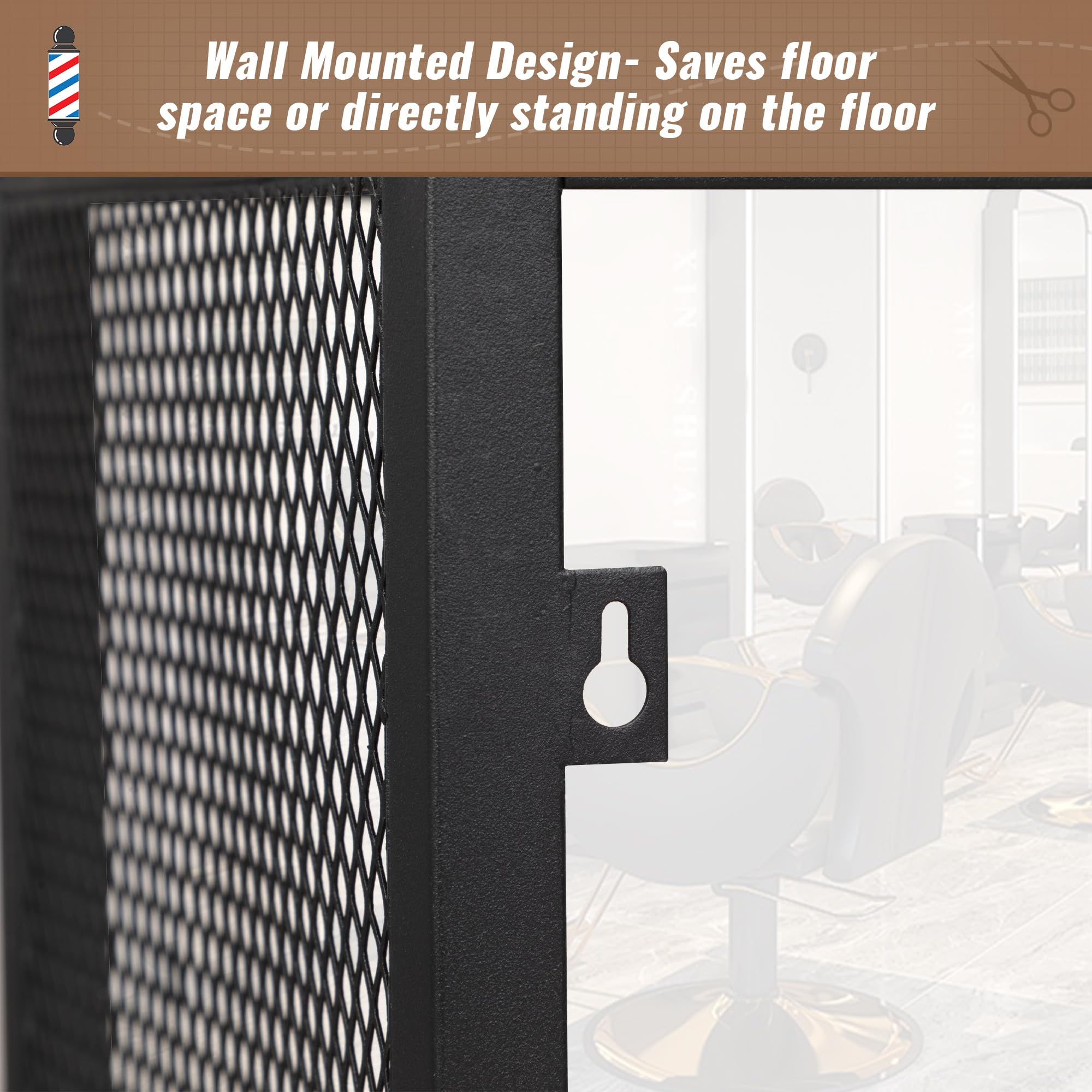 4 Tier Wall Mounted Storage Shelves - Rustic Brown Multipurpose Bookcase for Home, Salon, Barber & Tattoo Shop - Perfect for Organizing Books, Beauty Supplies & Decorative Items