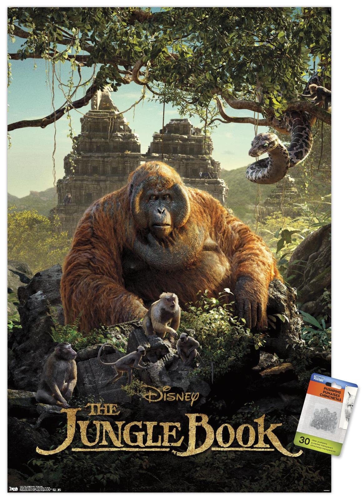 Disney The Jungle Book King Louie Wall Poster with Push Pins - Jungle Themed Room Decor for Kids Bedroom, Playroom & Classroom