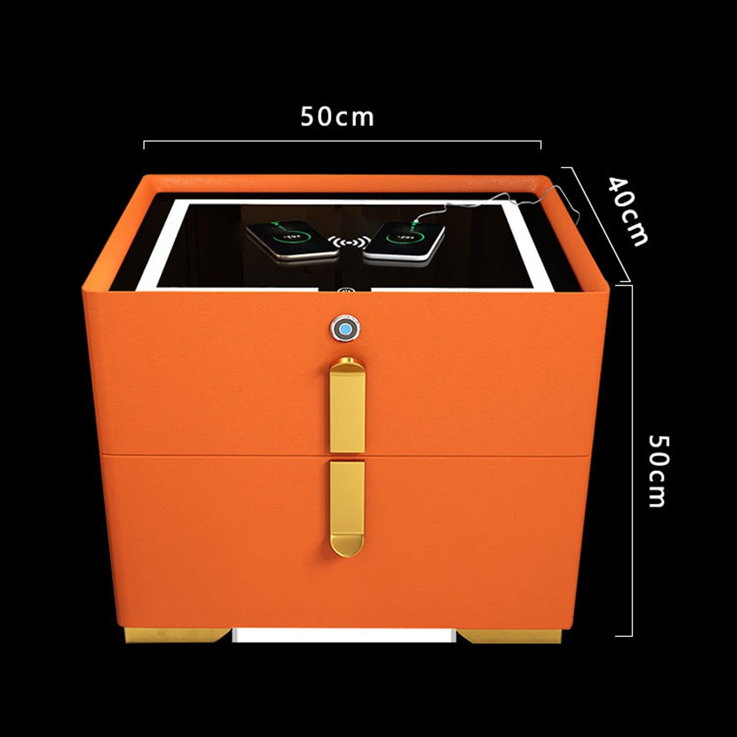 AVLUZ Smart Nightstand with Wireless Charging & Fingerprint Unlock - Modern High Gloss Bedside Table, Multifunctional Nightstand for Bedroom (Orange) - Perfect for Small Spaces, Apartment Living & Contemporary Home Decor