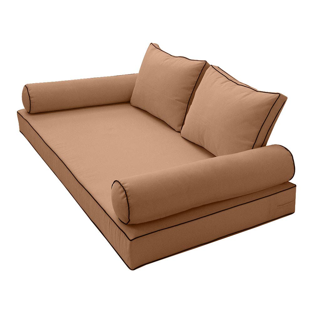 Prolinemax Outdoor Style 1 Twin-XL Daybed Mattress Cover with Contrast Trim - Fitted Bolster Pillow Sheet AD104 - Perfect for Patio, Sunroom, and Guest Bedroom Decor