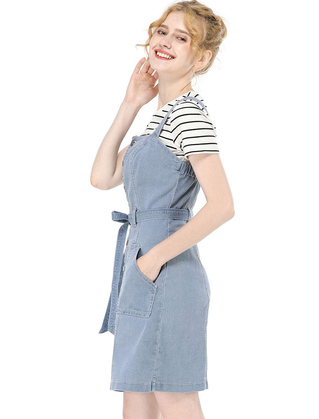 Allegra K Women's Classic Denim Pinafore Dress with Adjustable Straps - Casual Vintage Overalls for Spring, Summer & Fall Outfits