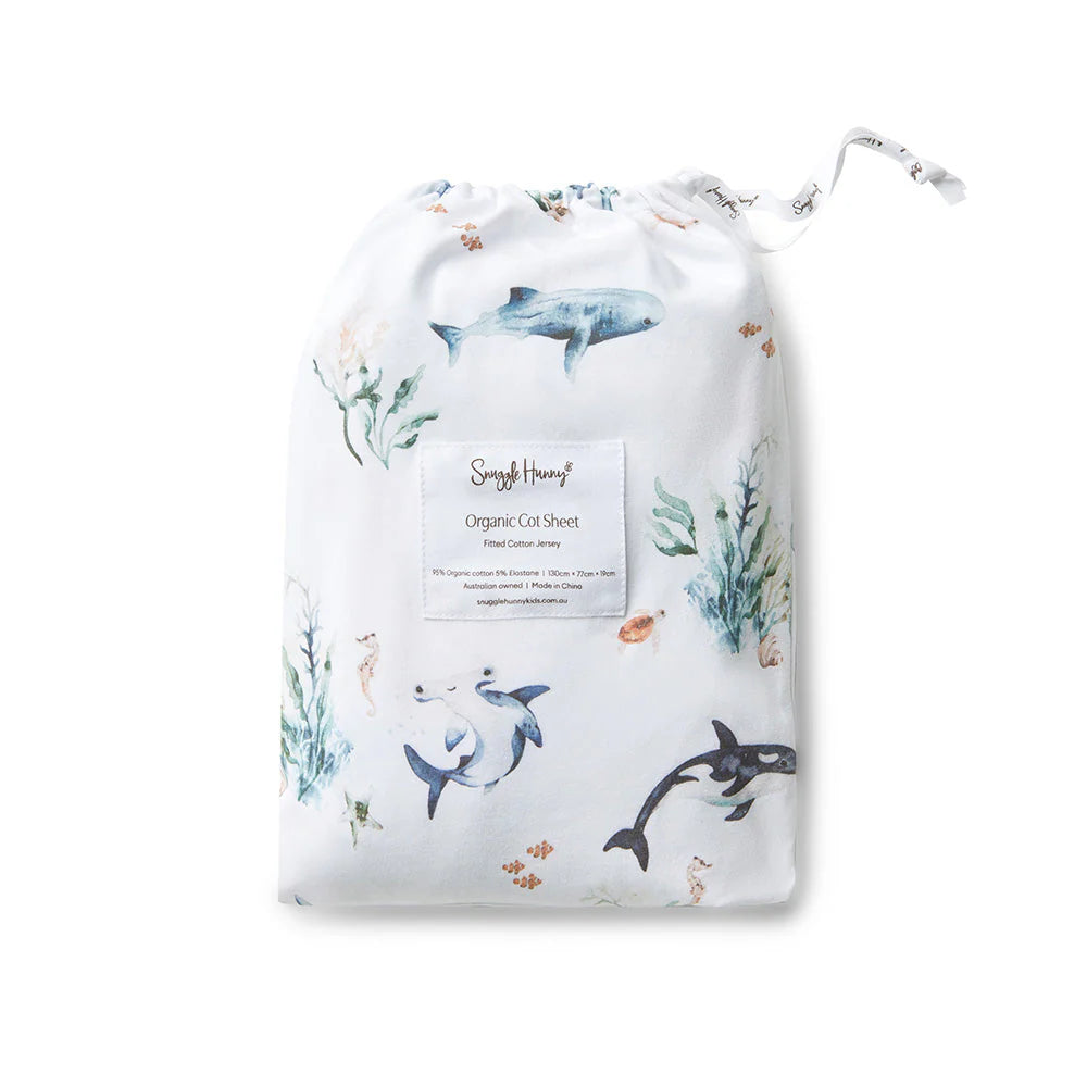 Organic Fitted Jersey Cotton Crib Sheet - Snuggle Hunny - Soft & Breathable Baby Bedding - Ocean Blue - Perfect for Nursery, Daycare & Travel