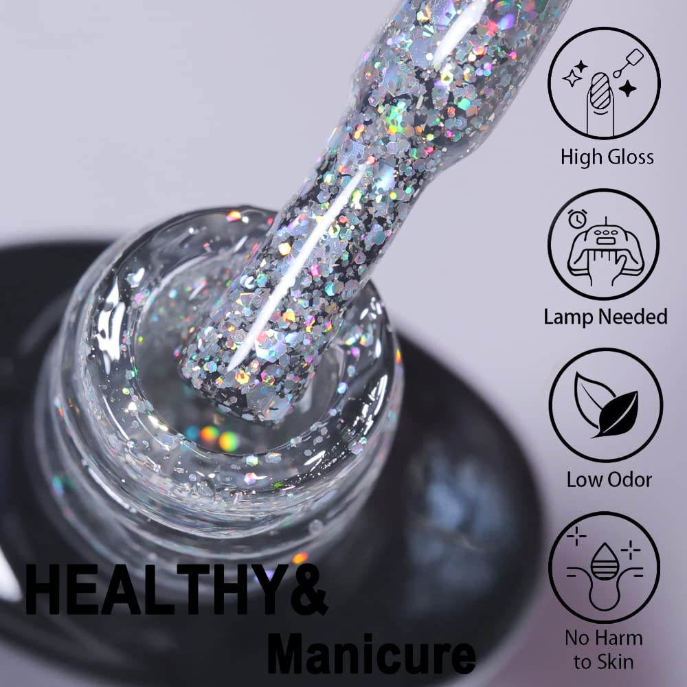 COSMOO Holographic Glitter Gel Nail Polish - Silver Diamond Pigments, Long Lasting Shine, Professional Salon Quality Gel Polish for Manicures & Nail Art - Perfect for Parties, Weddings & Special Occasions