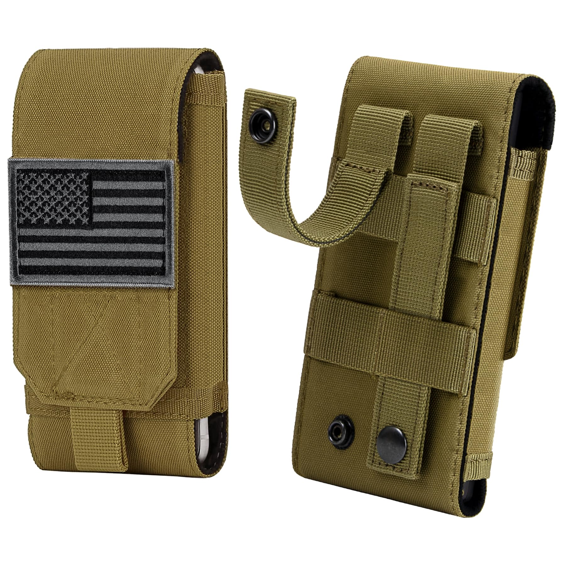 IronSeals Tactical Molle Phone Case - Heavy Duty Loop Belt Holster Pouch with Flag Patch for iPhone 16 Pro Max/16 Plus/16 Pro/16/15 Pro Max/14 Pro Max/13 Pro Max/12 Pro Max & Galaxy S24 Ultra - Perfect for Military, Outdoor, Hiking & Tactical Use