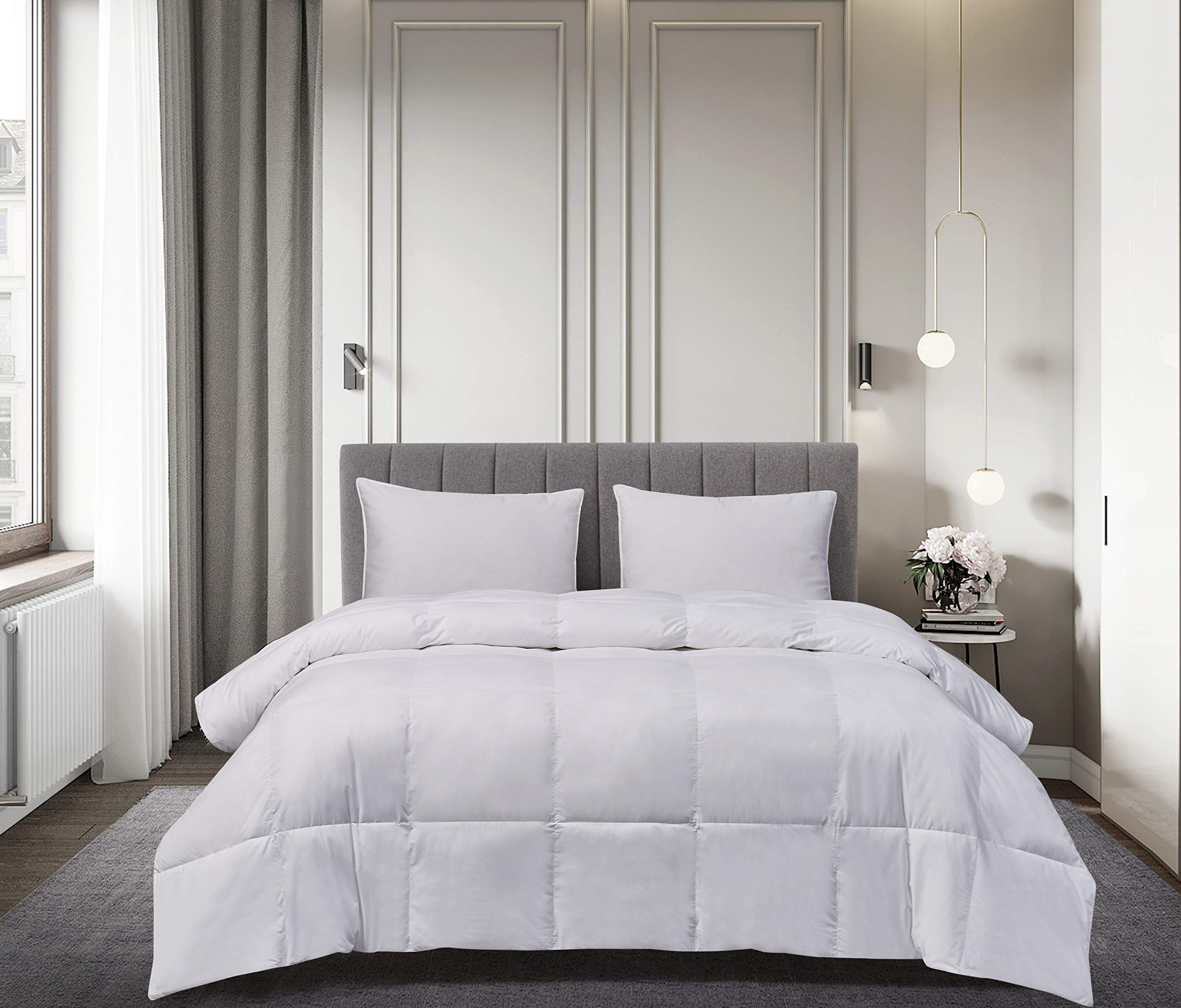 Blue Ridge Home Fashions White Goose Down & Feather Comforter - 100% Cotton, Twin Size, All-Season Luxury Bedding for Master Bedroom & Guest Room