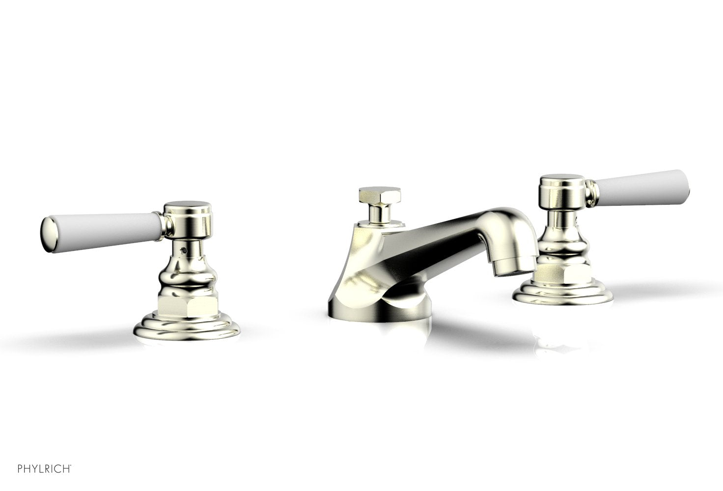 HEX TRADITIONAL Widespread Bathroom Faucet - Satin White Finish with Lever Handles (Model 500-02) - Perfect for Modern Vanities and Guest Bathrooms