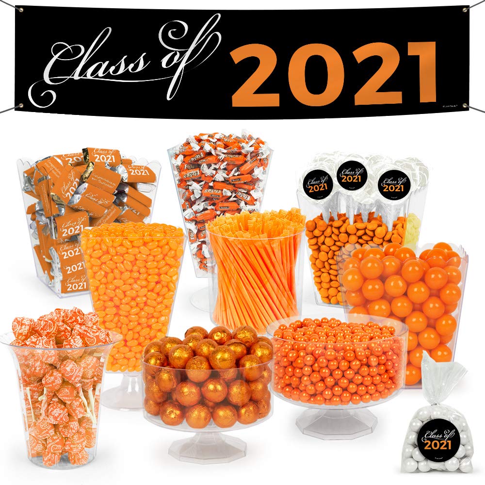 Class of 2024 Graduation Candy Buffet Kit with 5ft Banner - Orange Theme Party Supplies (14lbs Bulk Candy) - Perfect for Graduation Parties, School Events & Celebrations