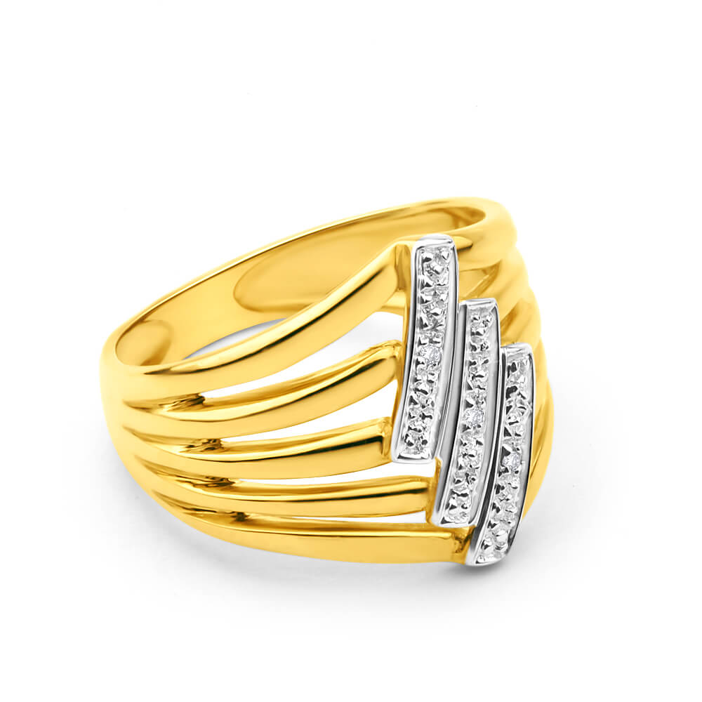 9ct Yellow Gold Bar Diamond Ring for Women - Elegant Stackable Wedding Band, Anniversary Gift for Her - Perfect for Everyday Wear & Special Occasions
