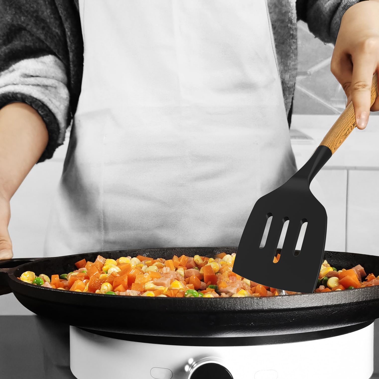Heat Resistant Silicone Cooking Utensils Set - 446°F Nonstick Kitchen Tools with Spatula, Turner, Tongs, Spoon, Brush & Whisk | BPA Free & Dishwasher Safe | Perfect for Nonstick Pans, Baking & Everyday Cooking (Gray)