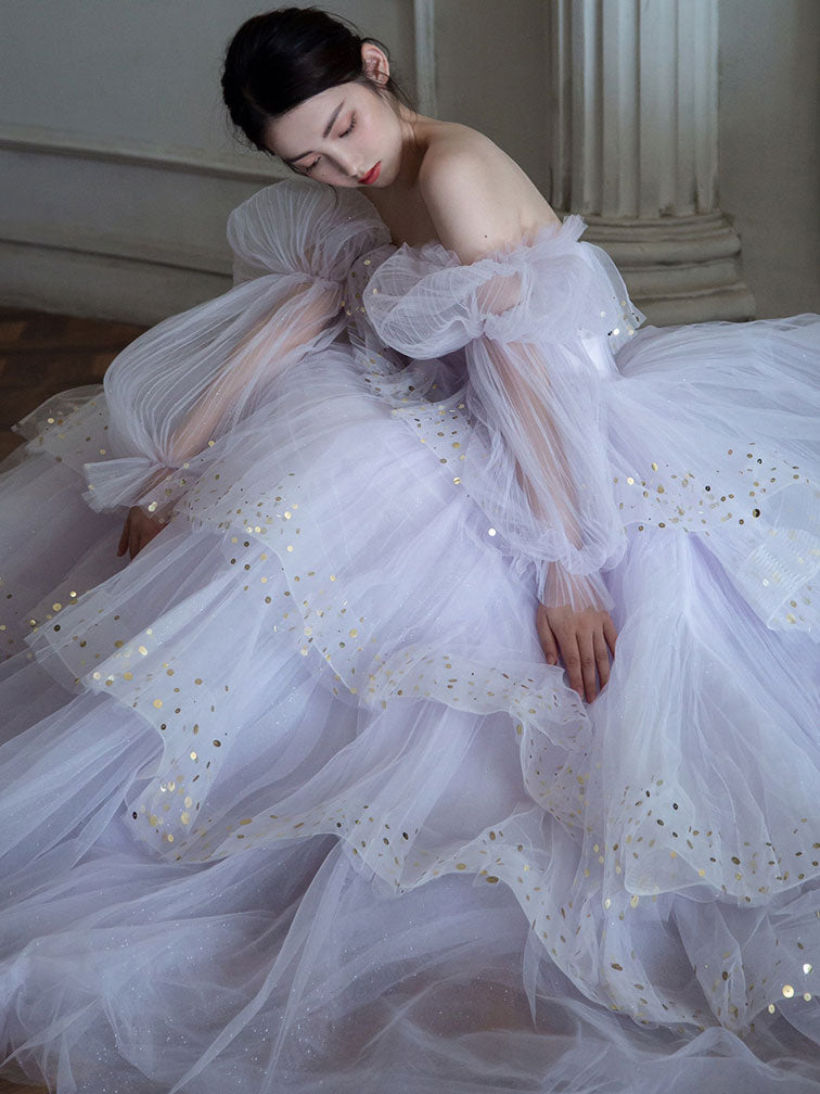 Elegant Light Purple Tulle Sequin Long Prom Dress | Formal Evening Gown for Homecoming, Quinceañera & Special Occasions