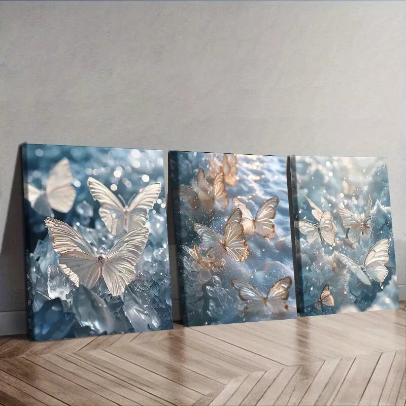 3pcs Glittering Butterflies Wall Art Set - Framed Canvas 40x60cm, High Quality Print, 100% Australian Made, Ready to Hang - Perfect for Living Room, Bedroom & Office Decor