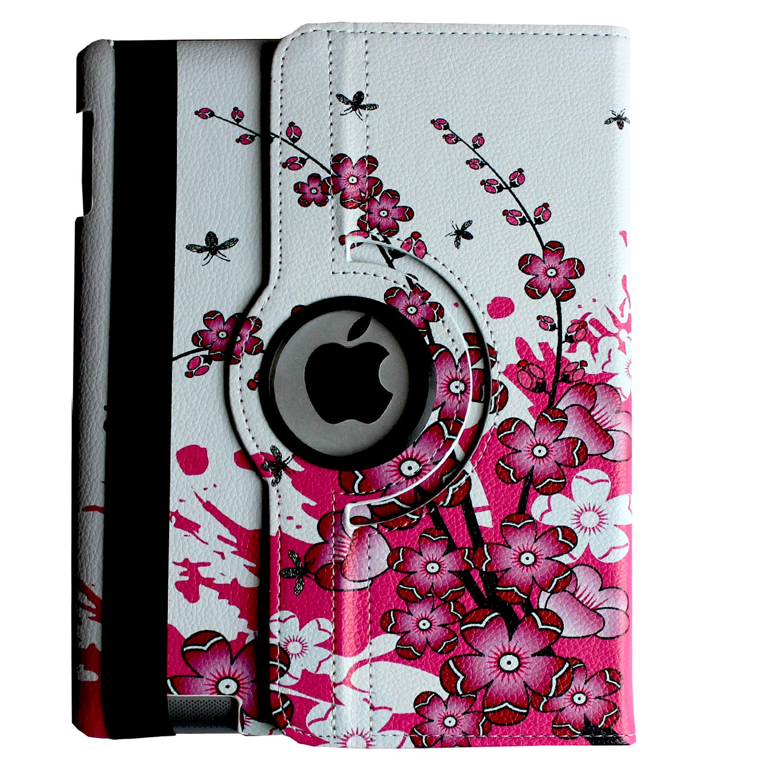 Magnetic Rotating Stand Smart Cover Case for iPad Air 1 (2013) - Auto Wake/Sleep Function, Compatible with iPad Air A1474 A1475 A1476 - Pink White Floral Design - Perfect for Work, Study & Travel