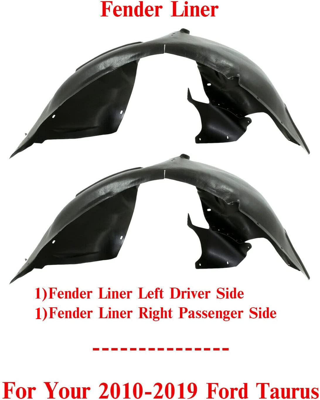 Premium Front Fender Liners Set - Right Passenger & Left Driver Side Replacement for Ford Taurus 2010-2019 | Perfect Fit BG1Z16102A BG1Z16103A FO1249144 FO1248144 | Durable Protection Against Road Debris & Weather Conditions