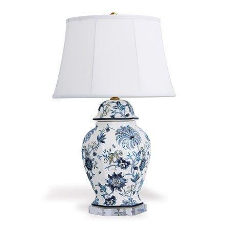 Blue Floral Hexagonal Porcelain Table Lamp - Vintage Home Decor for Living Room, Bedroom & Office - Elegant Lighting for Reading & Relaxation