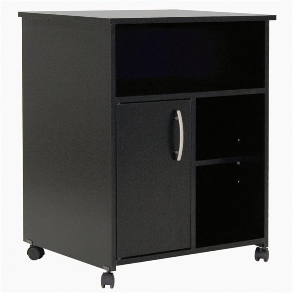 UrbanPro Mobile Printer Stand with Drawer & Doors - Home Office Organizer & Kitchen Microwave Cart with Storage Cabinets - Black - Perfect for Small Spaces & Clutter-Free Workspaces