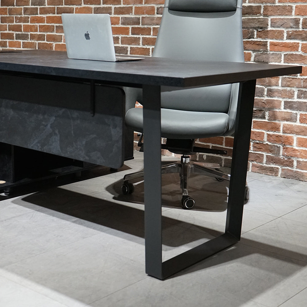 ADRIANO Black Executive Office Desk - Reversible 165-180cm, Black Concrete Finish - Perfect for Home Office, Conference Room & Modern Workspace