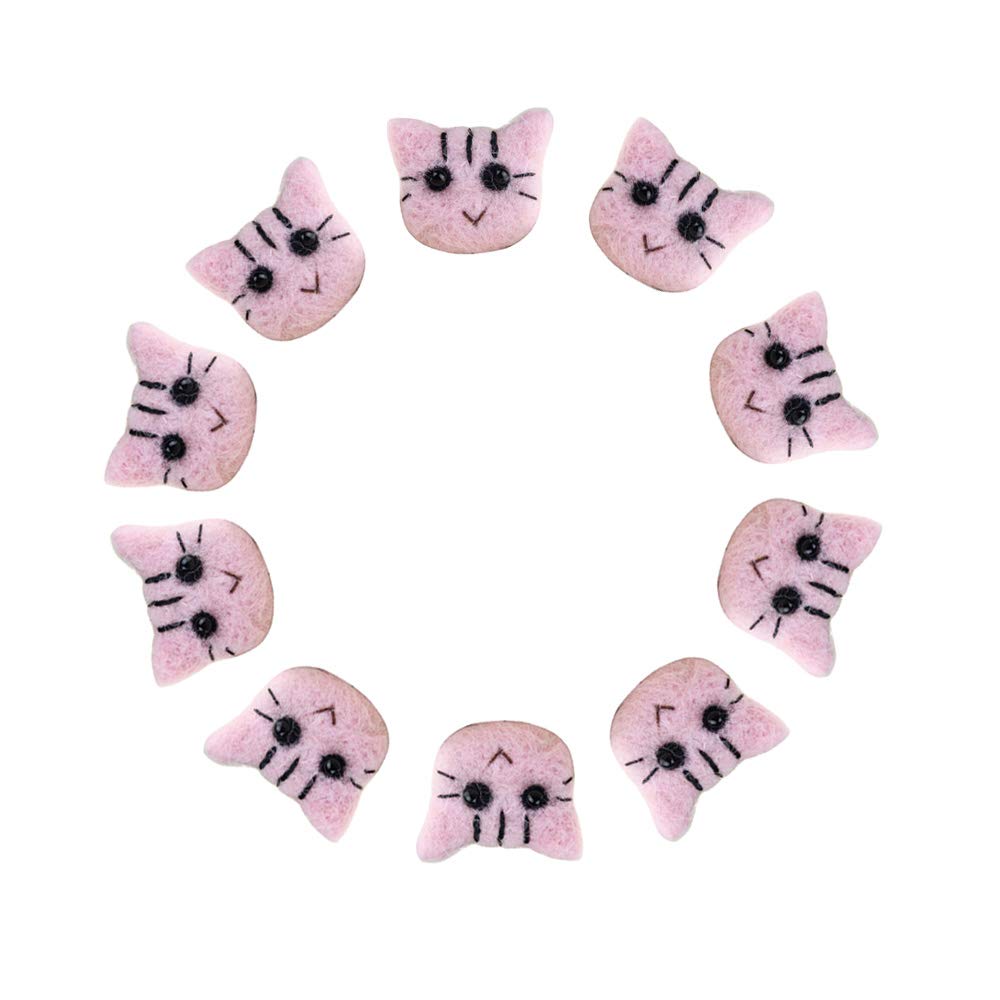 Handmade 40mm Pink Cat-Shaped Felt Wool Pom Pom Balls - 10pcs for DIY Crafts, Dream Catchers, Baby Mobiles, Nursery Decor & Party Props | Perfect for Home Decoration, Baby Showers & Gift Wrapping