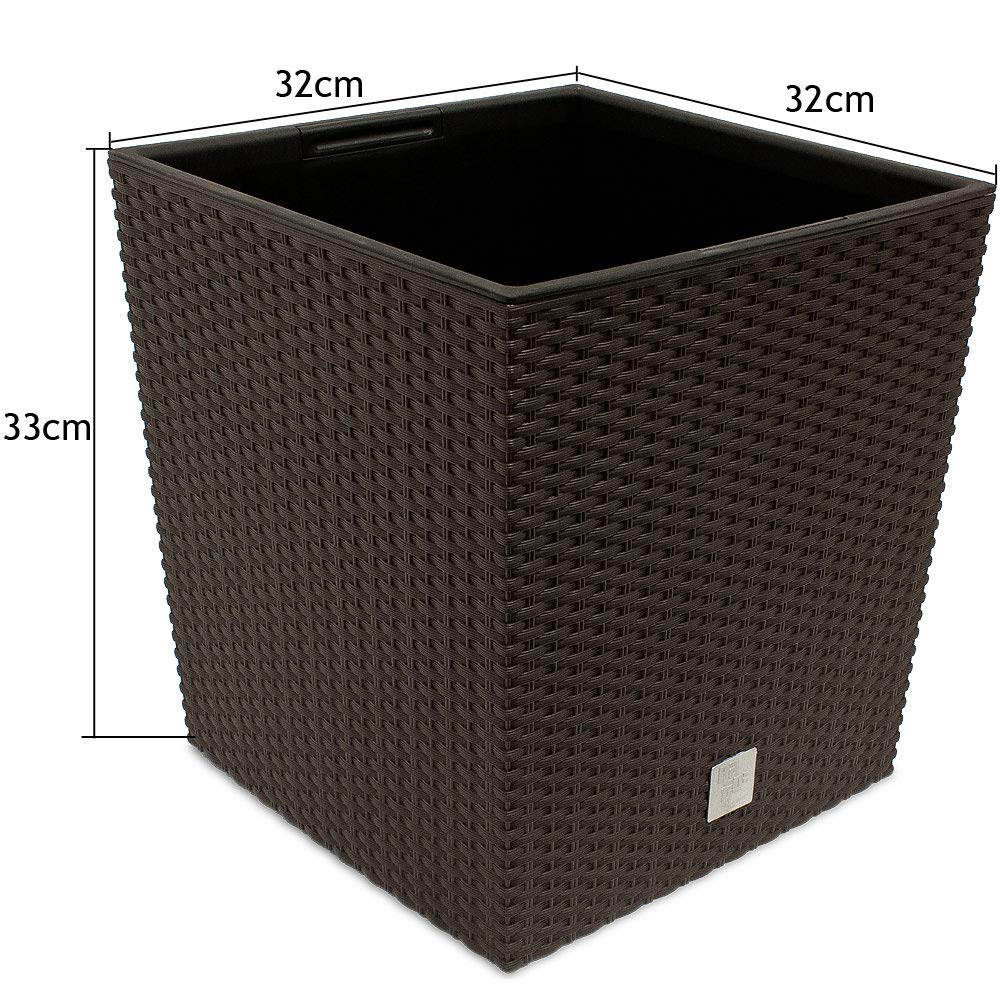 Deuba® 2-Pack 35L Square Flower Pots 32x32x33cm - Rattan Look Planters with Handles, Weatherproof Indoor/Outdoor Plant Box for Garden, Patio, Balcony Decor