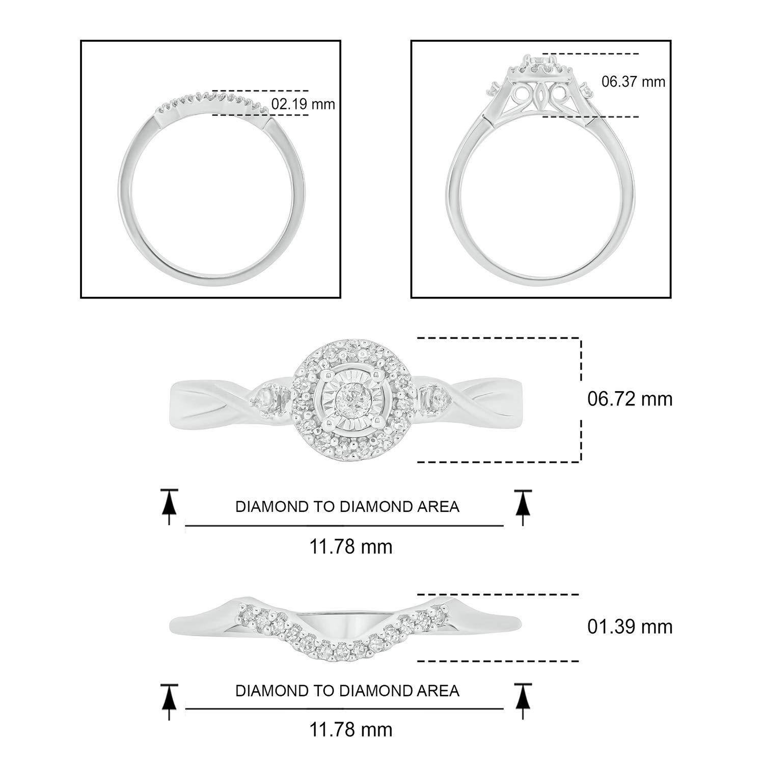 1/6 CT Natural Diamond Bridal Ring Set for Women - Elegant Wedding & Engagement Ring Set, Promise Ring, Twist Silver Band - Perfect for Proposals, Anniversaries & Special Occasions