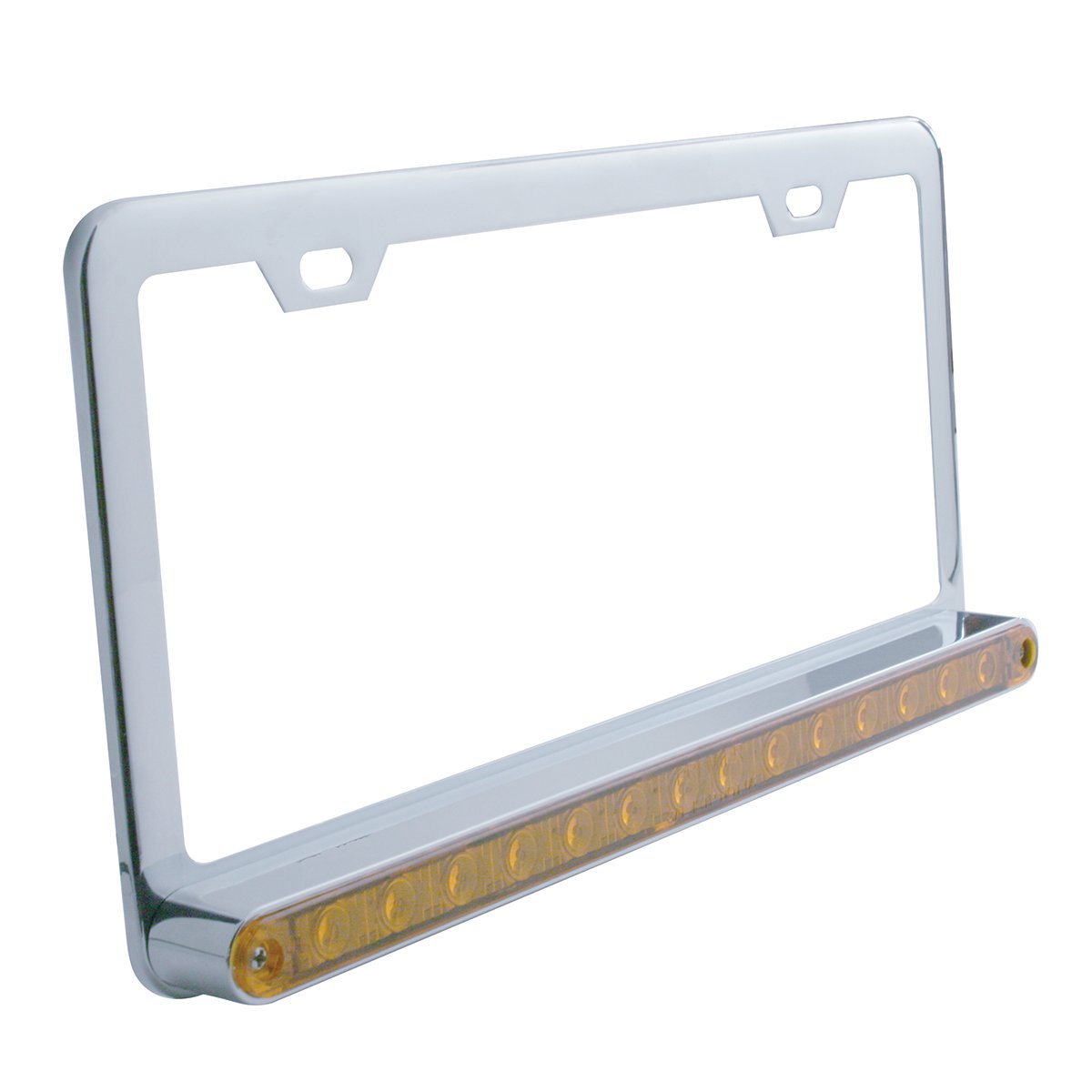 United Pacific Chrome License Plate Frame with 14 LED 12-Inch Light Bar - Amber LED & Amber Lens (Model 39743) - Perfect for Trucks, SUVs, and Off-Road Vehicles
