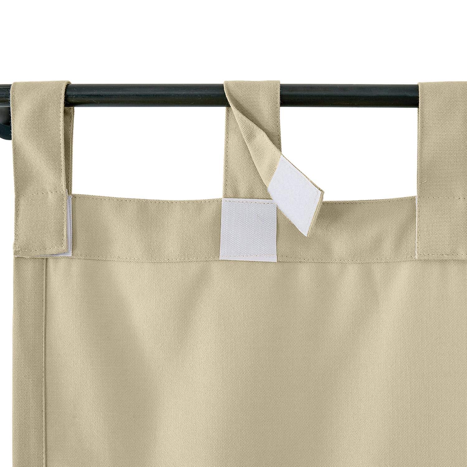 Macochico Extra Wide Self-Sticking Thermal Insulated Outdoor Curtains - Waterproof Noise Reducing Patio Drapes for Garden, Cabana & Backyard (Beige, 150