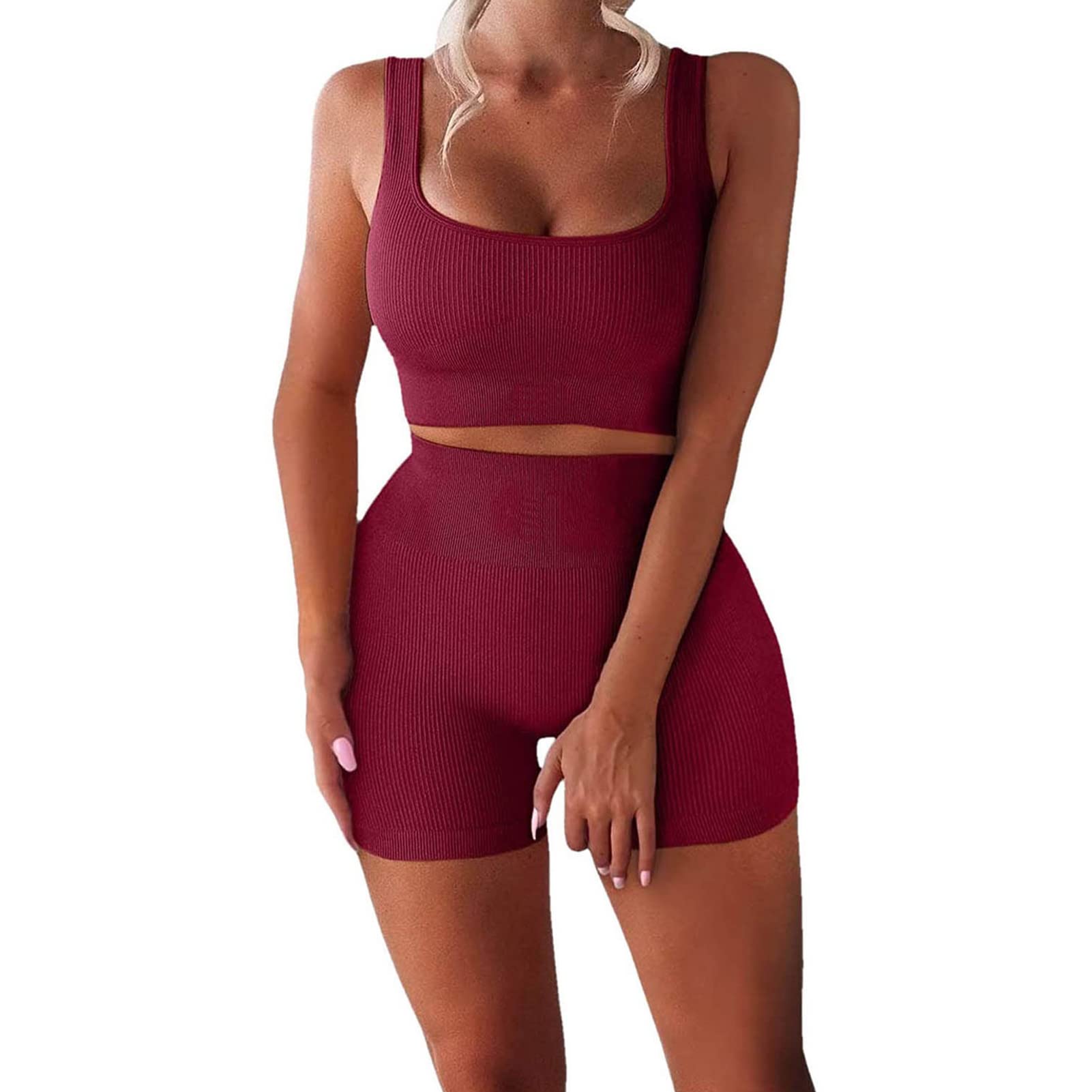 Seamless 2-Piece Workout Outfits for Women - Crop Tank & High Waist Yoga Shorts Set | Perfect for Yoga, Gym & Running