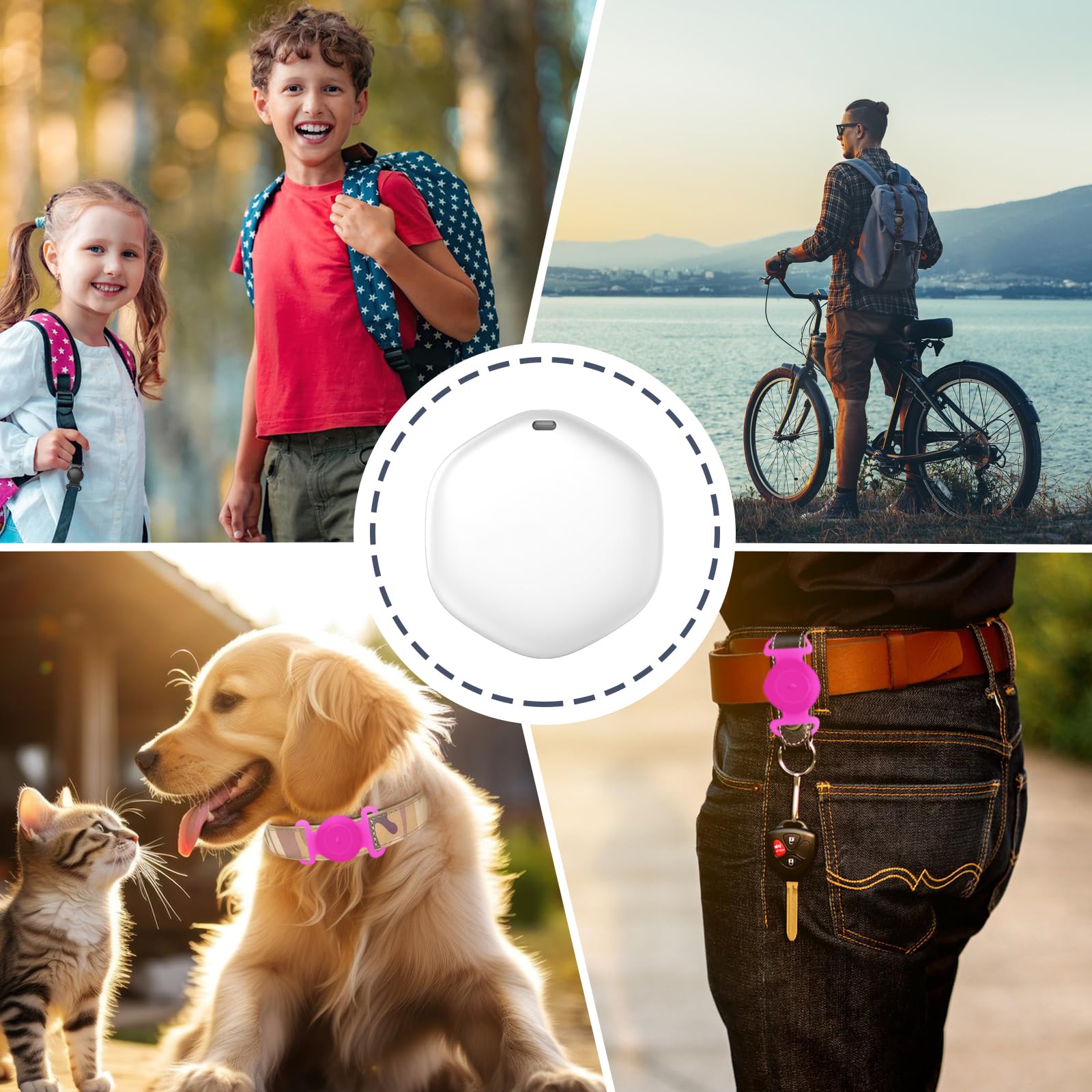 **Mini GPS Tracker for Dogs & Cats - IPX8 Waterproof Pet Locator with Holder, No Monthly Fee, Apple Find My Compatible (iOS) - Smart Pet Finder for Outdoor Adventures, Travel & Daily Safety (Glow-Pink)**