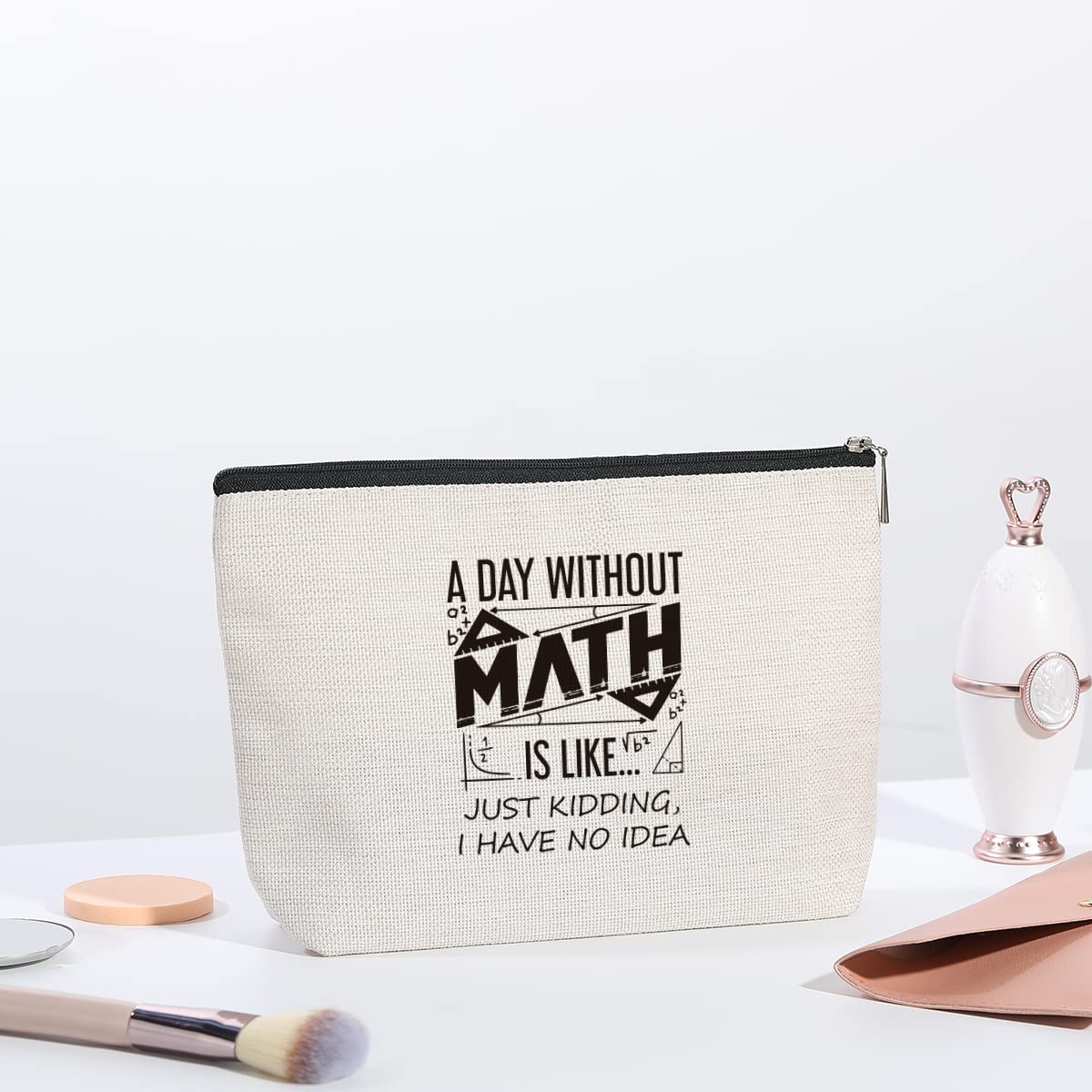 Funny Math Teacher Gift - Beige Makeup Organizer Pouch with Zipper for Women, Math Lovers & Geeks | Perfect Teacher Appreciation Gift, Toiletry Bag & Daily Use Cosmetic Case | Great for School, Work & Travel
