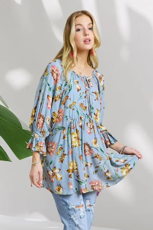 ADORA Floral Peasant Tunic Top for Women - Bohemian Style Blouse with Embroidery | Perfect for Summer Festivals, Beach Vacations & Casual Outings