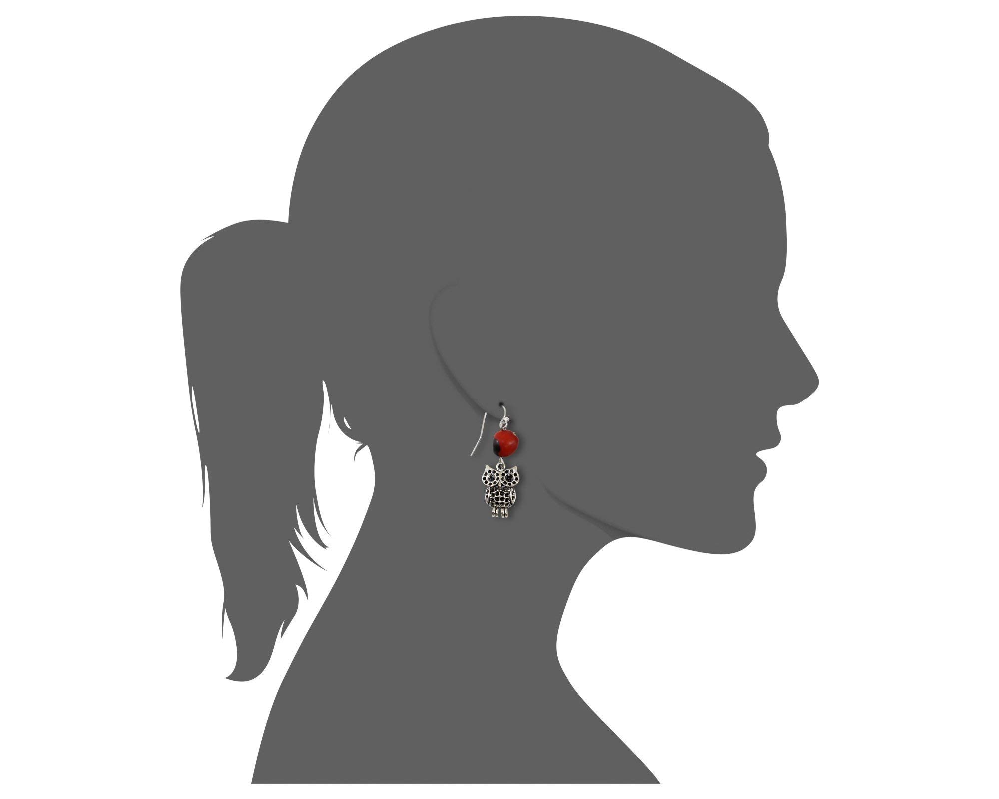 Handmade Silver Owl Charm Dangle Earrings for Women - Symbol of Wisdom & Wealth with Peruvian Huayruro Good Luck Red & Black Seed - Elegant Boho Jewelry Gift for Mom, Daughter, Sister, Aunt - Perfect for Parties, Weddings & Everyday Wear