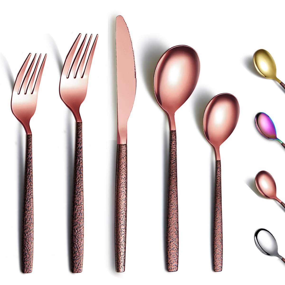 Berglander 20-Piece Silverware Set with Moon Surface Handle & Rose Gold Titanium Plating - Stainless Steel Modern Flatware Set for 4 - Elegant Dinnerware for Holidays, Weddings & Fine Dining