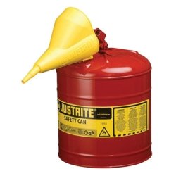 Justrite 5 Gallon Type I Safety Can with Funnel - Red (JUS7150110) | OSHA Compliant Flammable Liquid Storage for Garage, Workshop & Industrial Use