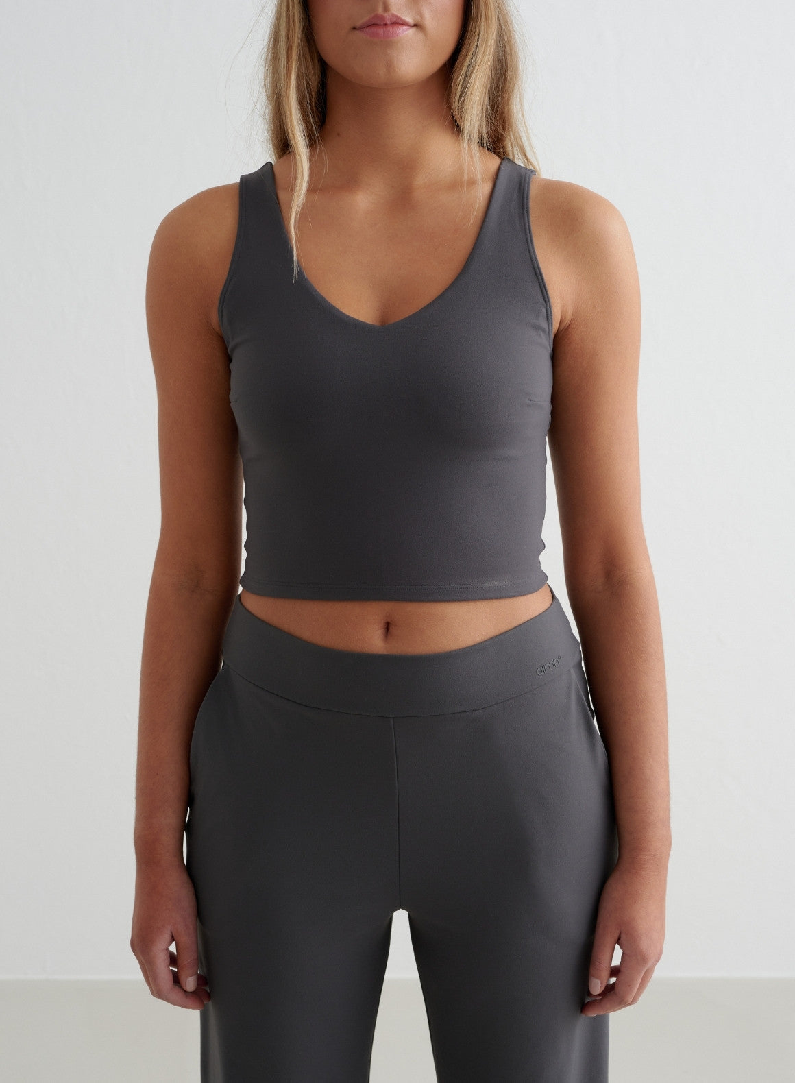 Shadow Grey Sense Wide Leg Pants & Bralette Set - Women's Comfortable Lounge Wear for Yoga, Home, and Casual Outings