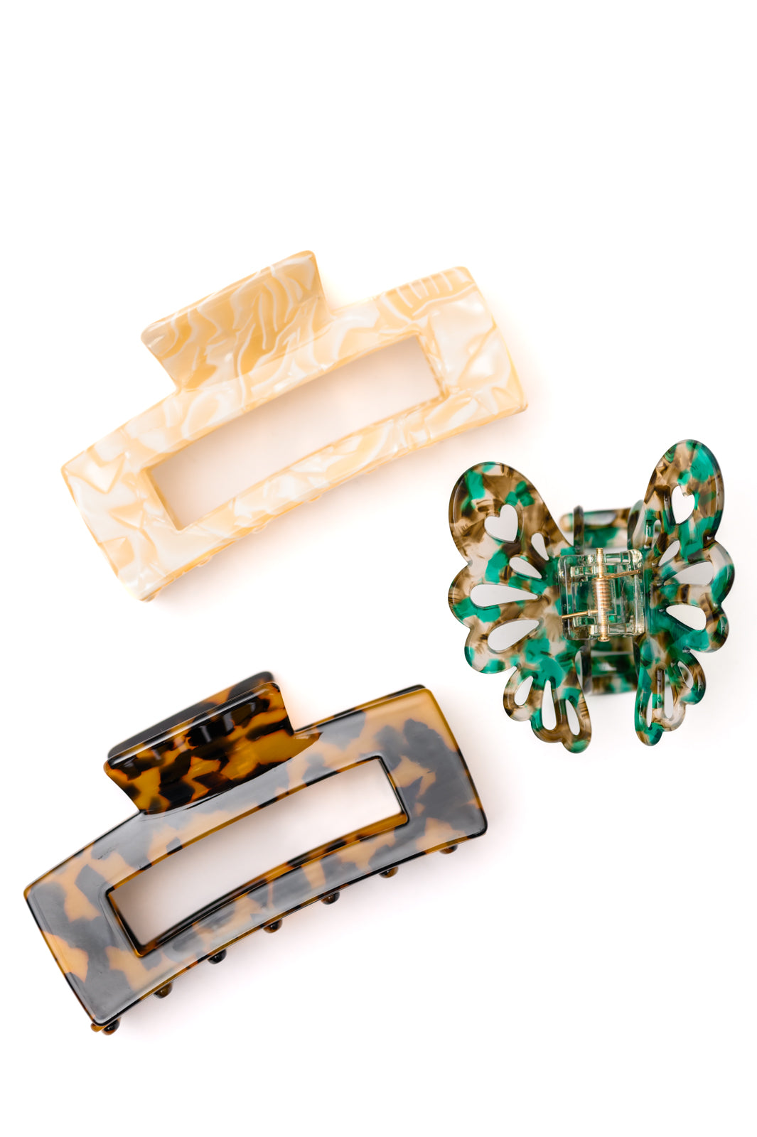 3-Piece Large Marble Claw Clip Set for Women - Hair Claw Clips for Thick Hair, Ponytail Holders, Boho Hair Accessories - Perfect for Work, Gym, Beach & Everyday Styling