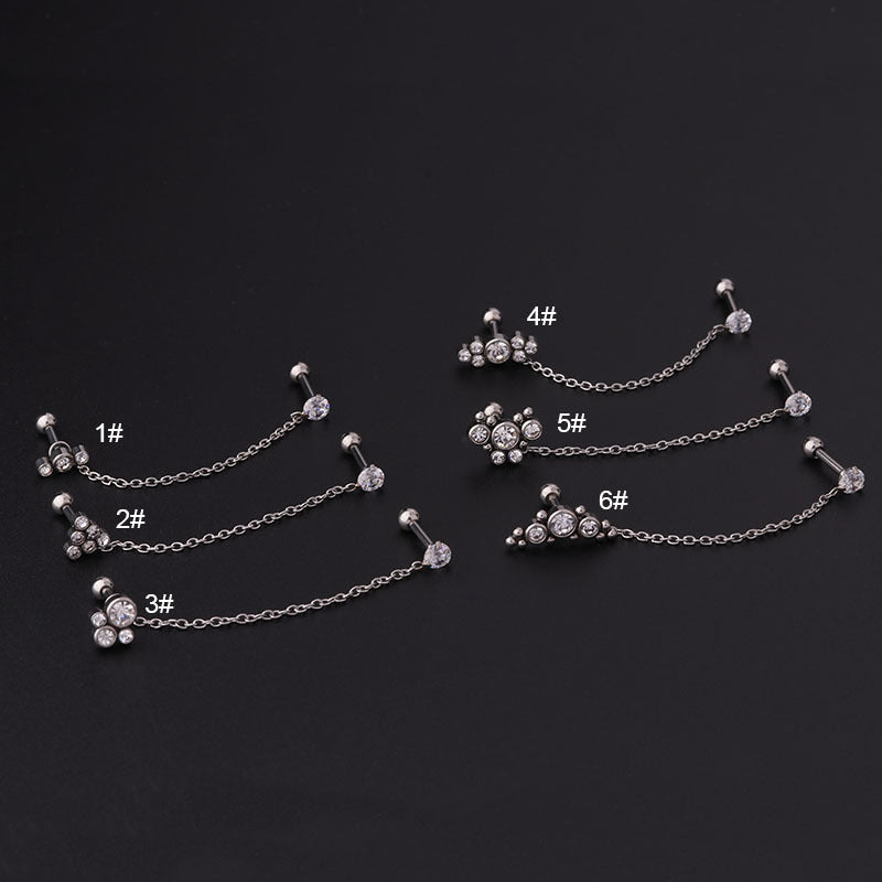 16G Bezel Set Cartilage Chain Earring - HSPJ373 | Dainty Gold Hoop Earrings for Helix, Tragus & Conch Piercings | Perfect for Everyday Wear & Special Occasions