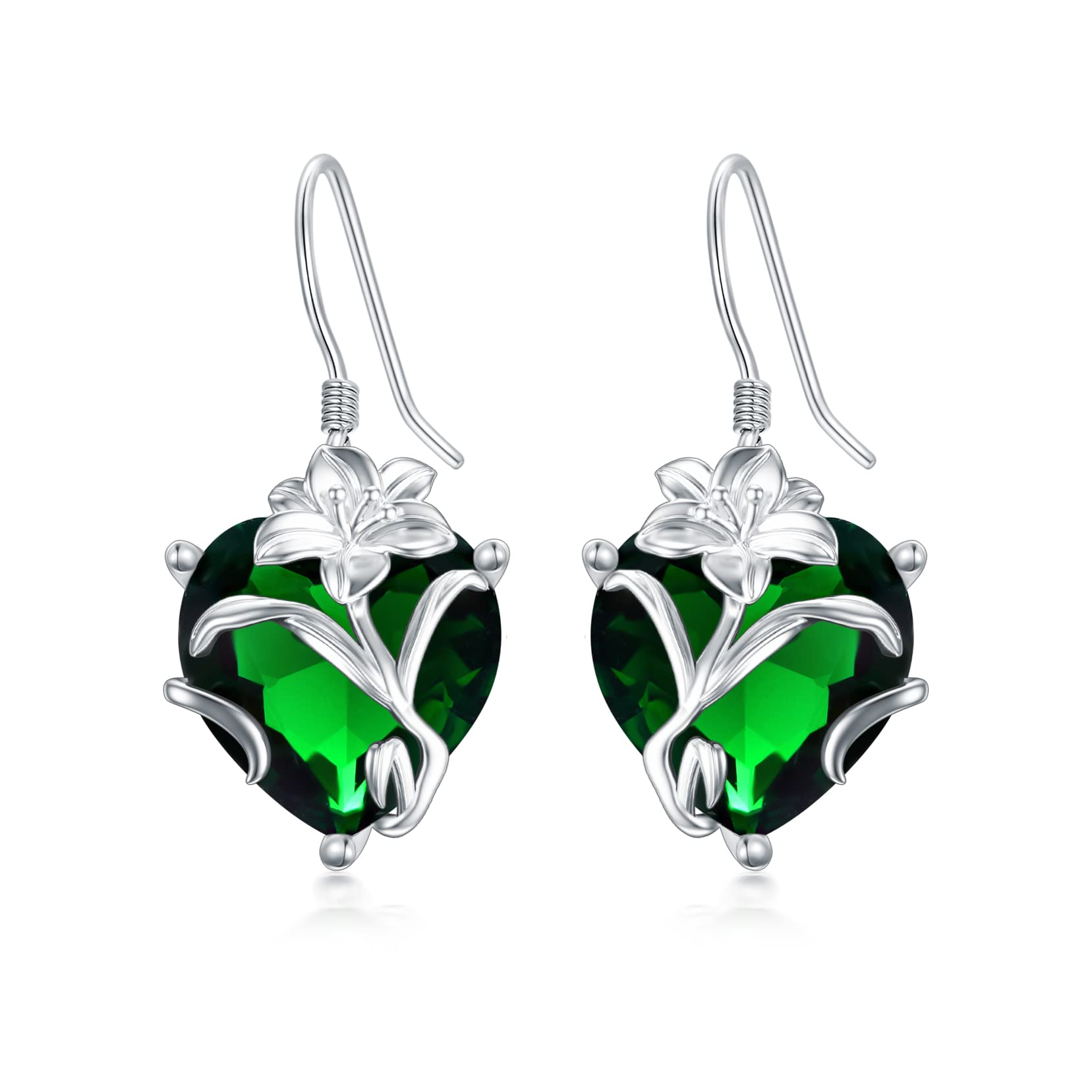 TOUPOP Sterling Silver Birth Month Flower Drop Earrings for Women - Crystal Dangle Earrings, Birthday Jewelry Gifts for Girls & Women | Perfect for Valentine's Day, Mother's Day & Special Occasions
