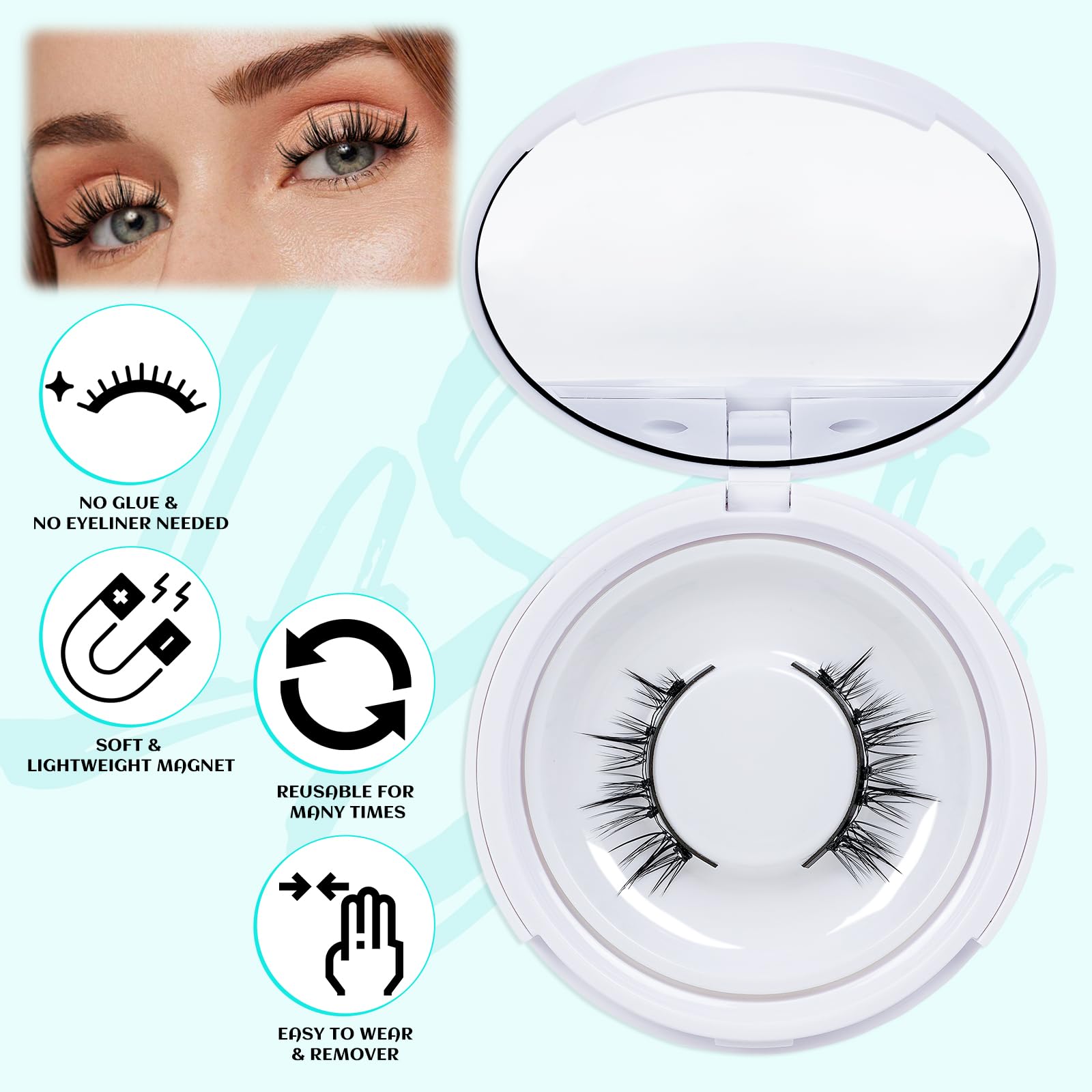 Magnetic Eyelash Kit - 5-Piece Natural Wispy False Lashes with Magnetic Clusters & Applicator | No Glue Needed | Reusable Cluster Eyelash Extensions for Everyday Wear, Parties & Special Occasions