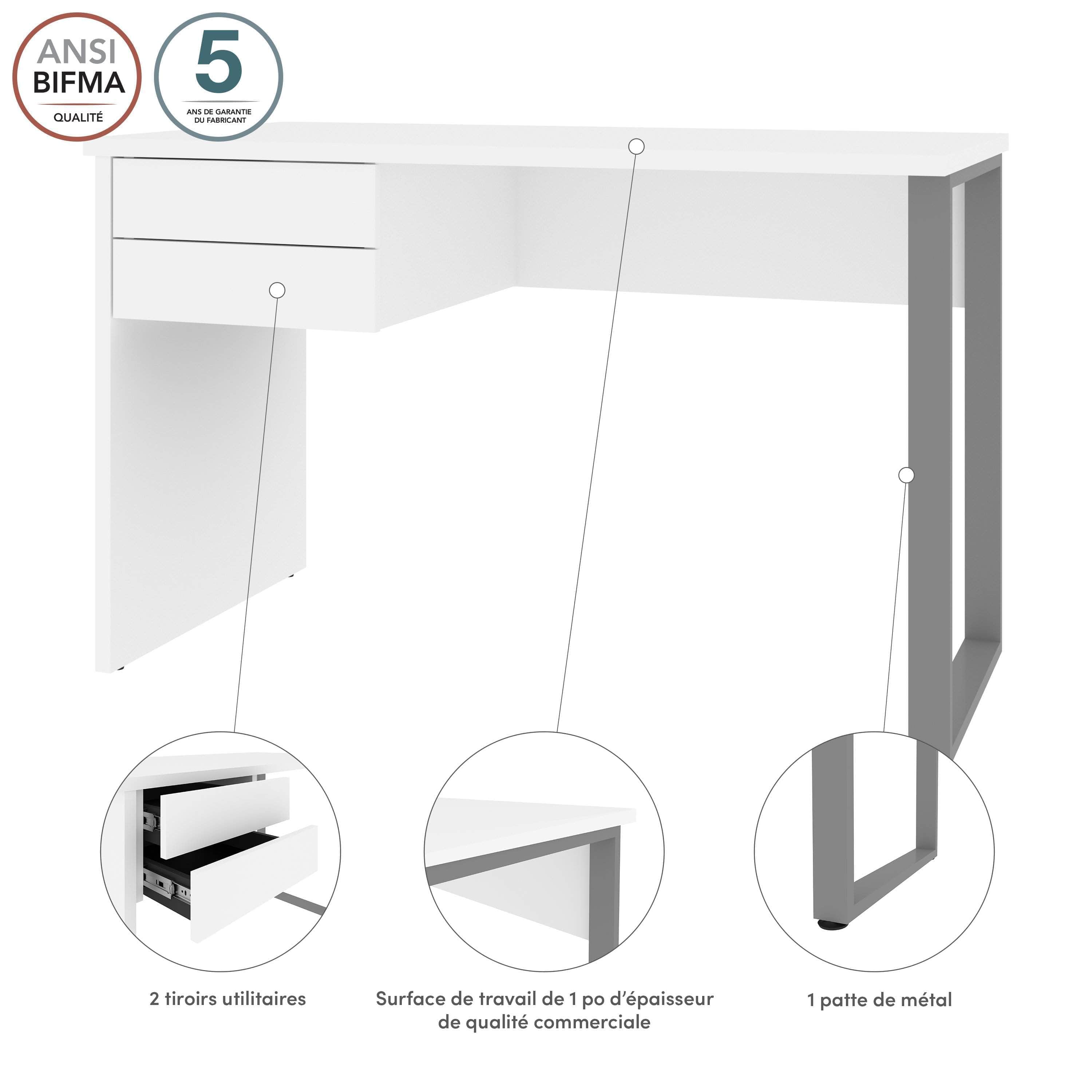 Solay 48W Reversible Small Table Desk with U-Shaped Metal Legs - 2 Color Options | Compact Study Desk for Dorm, Office & Small Spaces