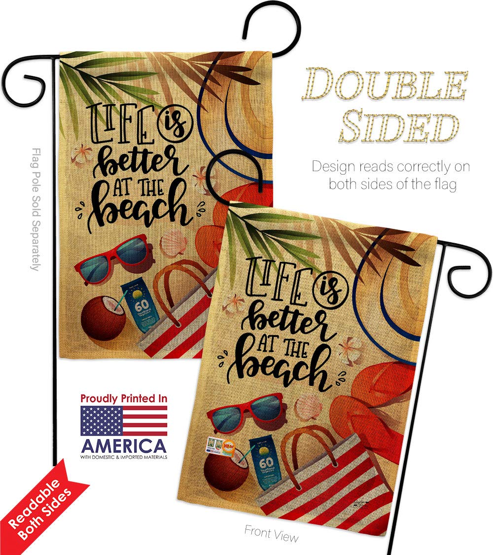 2-Pack Coastal Beach Burlap Garden Flags - Tropical Sea Shells & Ocean Sand Design, Double-Sided Outdoor Summer Decor for Yard, House, Porch | Made in USA | Perfect for Beach-Themed Parties, Coastal Home Decor & Summer Garden Accents