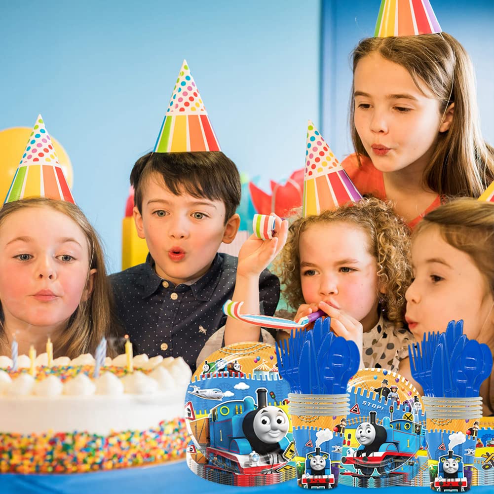 81 Thomas Train Birthday Party Decorations Set - Includes Tableware, Napkins & Banners for Kids' Birthday Celebrations | Perfect for Train-Themed Parties, Baby Showers & Special Events