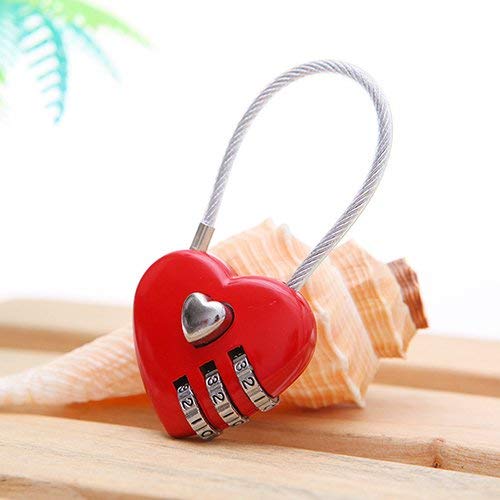 U-M PULABO Mini Heart Shape 3-Digit Resettable Luggage Lock - Secure Travel Suitcase Padlock with Key (Red) | Perfect for Backpacks, Gym Bags & Suitcases | Durable & Convenient Travel Accessory
