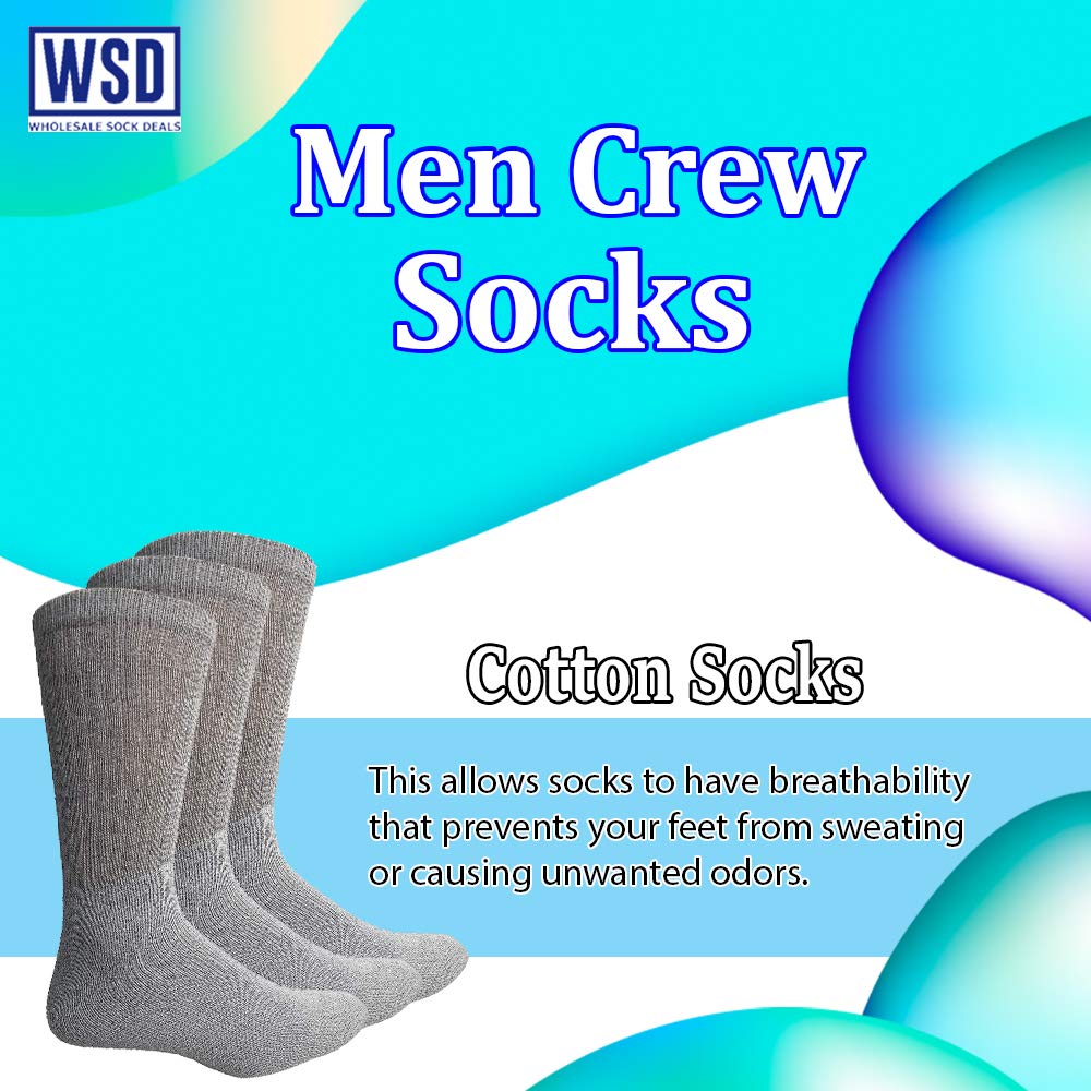 12 Pairs Men's Crew Socks Bulk Pack - Soft Cotton Comfort Socks for Men (Size 10-13) - Perfect for Work, Sports & Everyday Wear