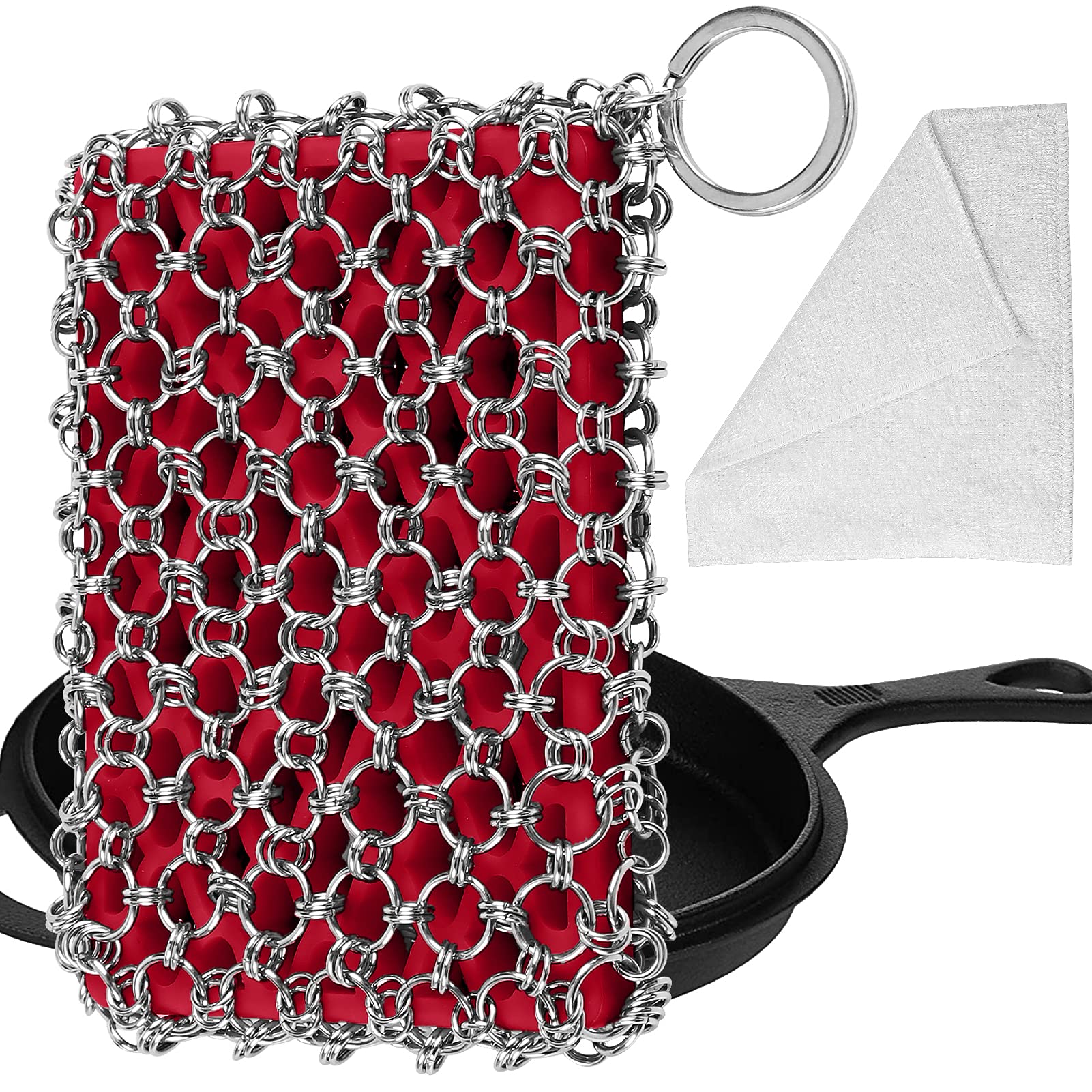 **Herda 316L Stainless Steel Chainmail Scrubber for Cast Iron Skillets, Woks & Dutch Ovens – Heavy Duty Metal Scrubber Sponge for Grill, BBQ & Kitchen Cleaning – Rust-Free & Durable**    *(Perfect for Cleaning Tough Grease & Burnt Food Residue on Cast Iron Cookware, Grills, and Outdoor BBQ Tools)*