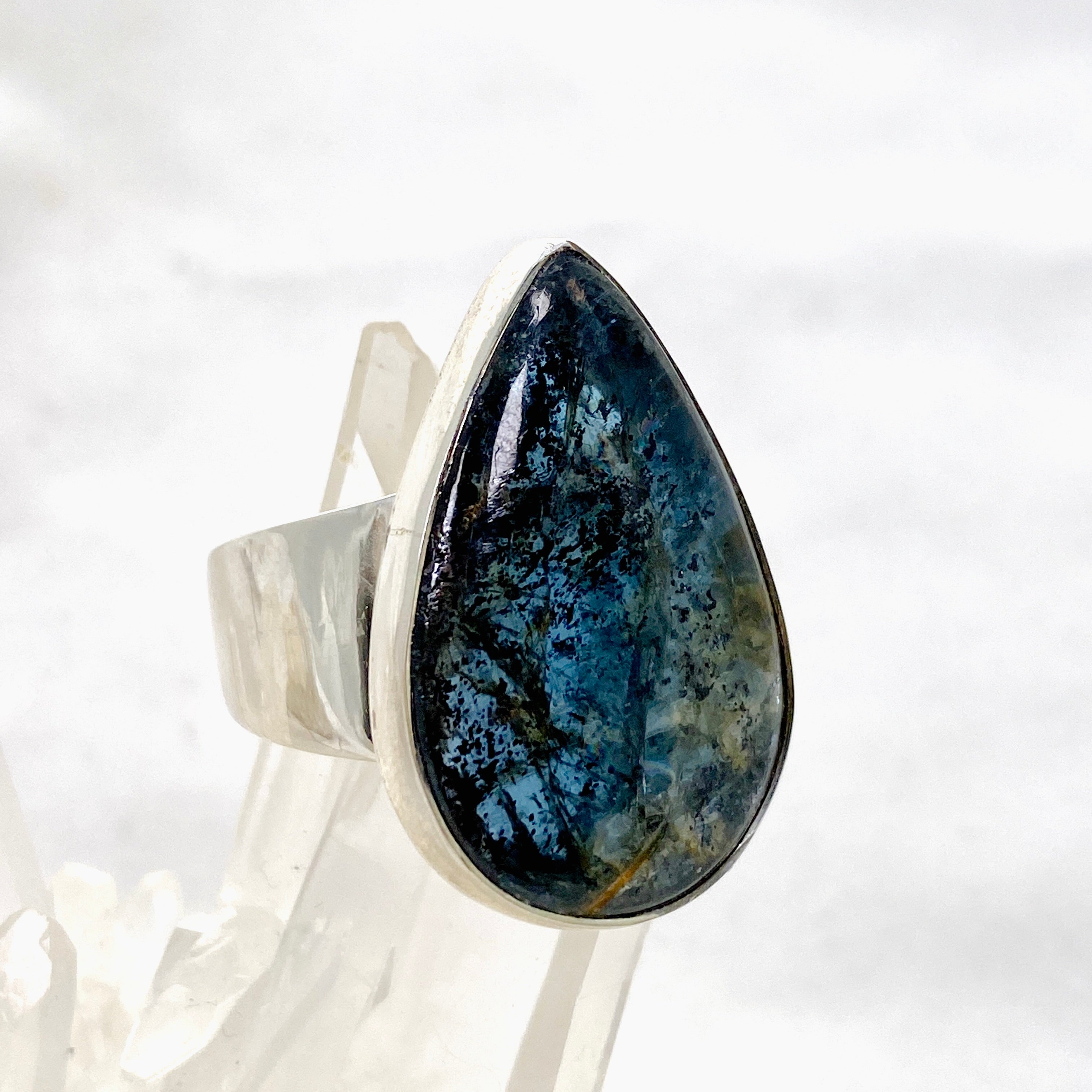 Blue Kyanite Teardrop Cabochon Ring - Size 11 - KRGJ3283 - Elegant Handmade Jewelry for Women - Perfect for Weddings, Parties & Everyday Wear