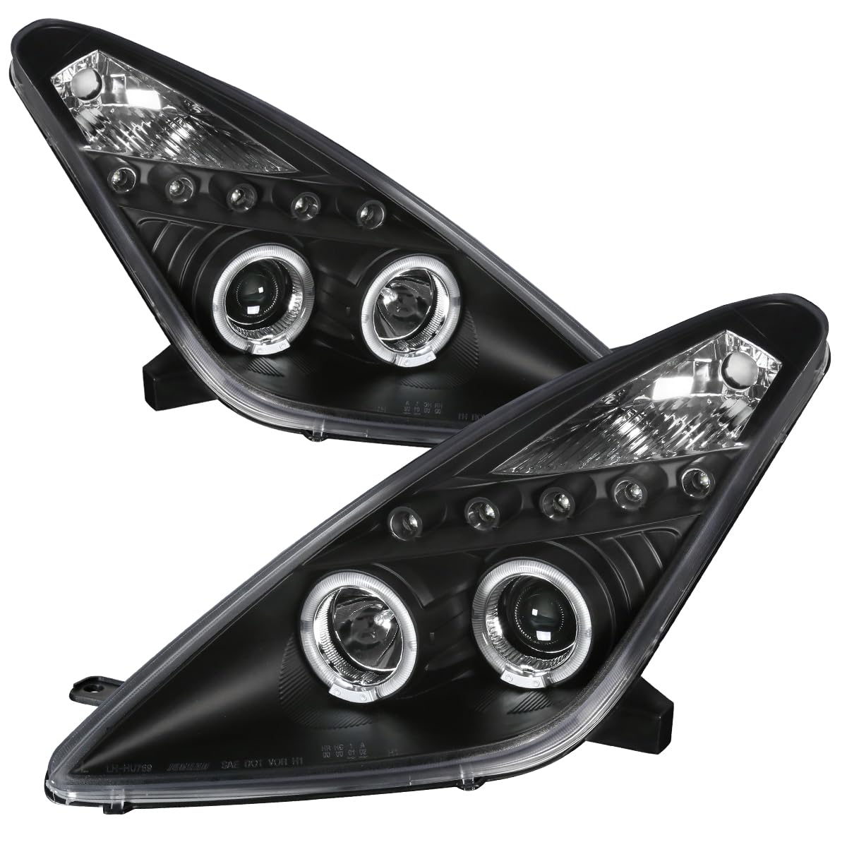 00-05 Toyota Celica GT GTS Black LED Halo Projector Headlights - High Performance Replacement Headlamps with Angel Eyes for Night Driving & Custom Car Styling