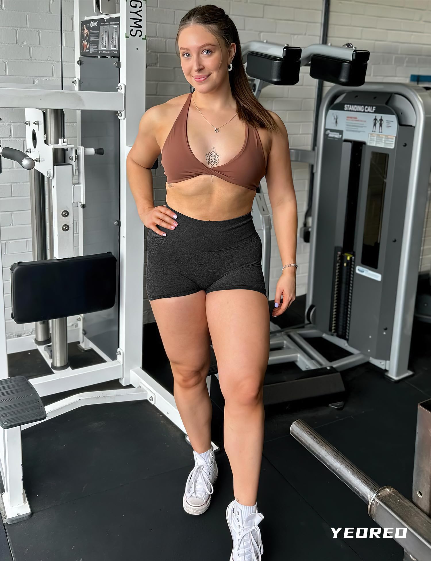 YEOREO Women's High Waist Yoga Shorts - Seamless Workout Gym & Cycling Shorts with Smile Contour Design - Perfect for Yoga, Running, Gym & Outdoor Activities