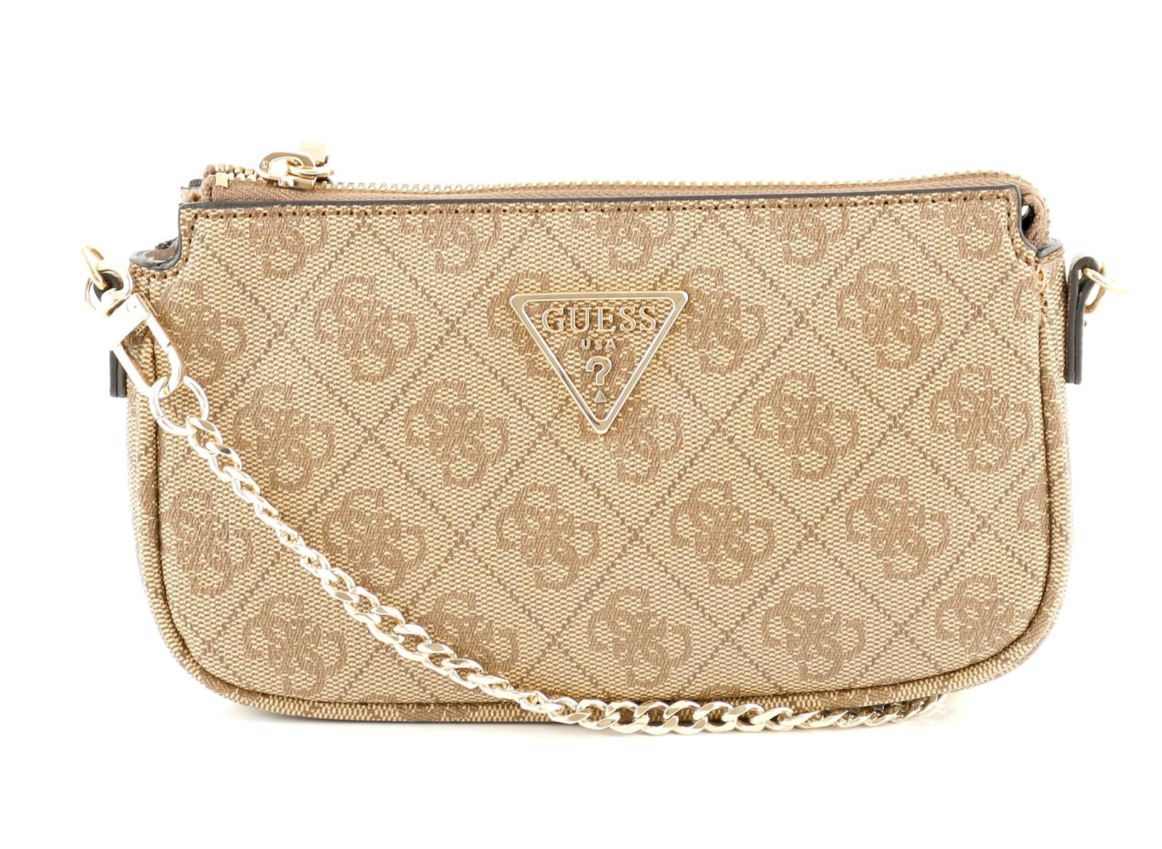 GUESS Noelle Double Pouch Crossbody Bag for Women - Latte Logo Print, Stylish Leather Shoulder Purse for Daily Use, Work, Travel and Date Night
