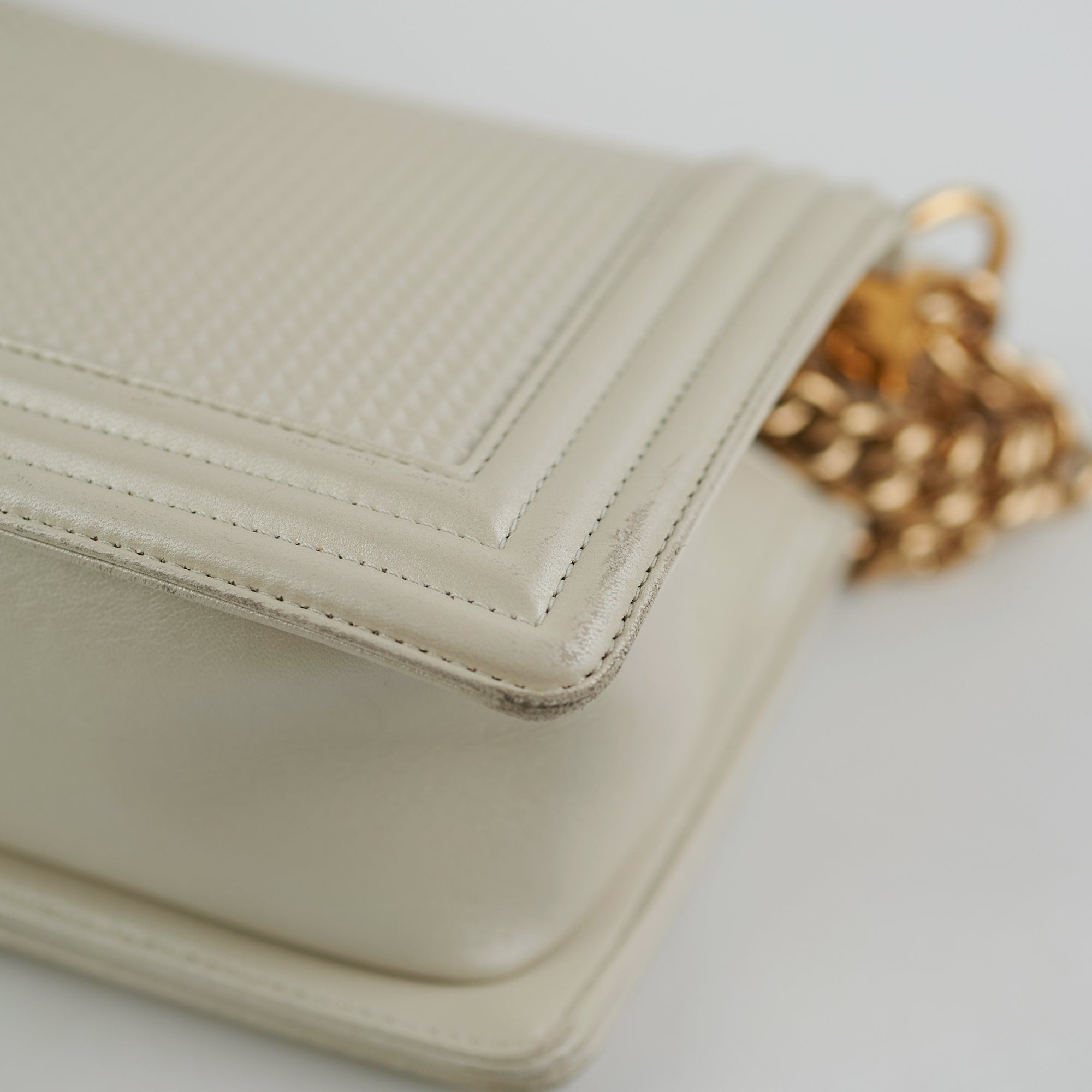 Chanel Old Medium Cube Embossed Boy Bag in White - Luxury Crossbody Bag for Women, Perfect for Date Night & Special Occasions