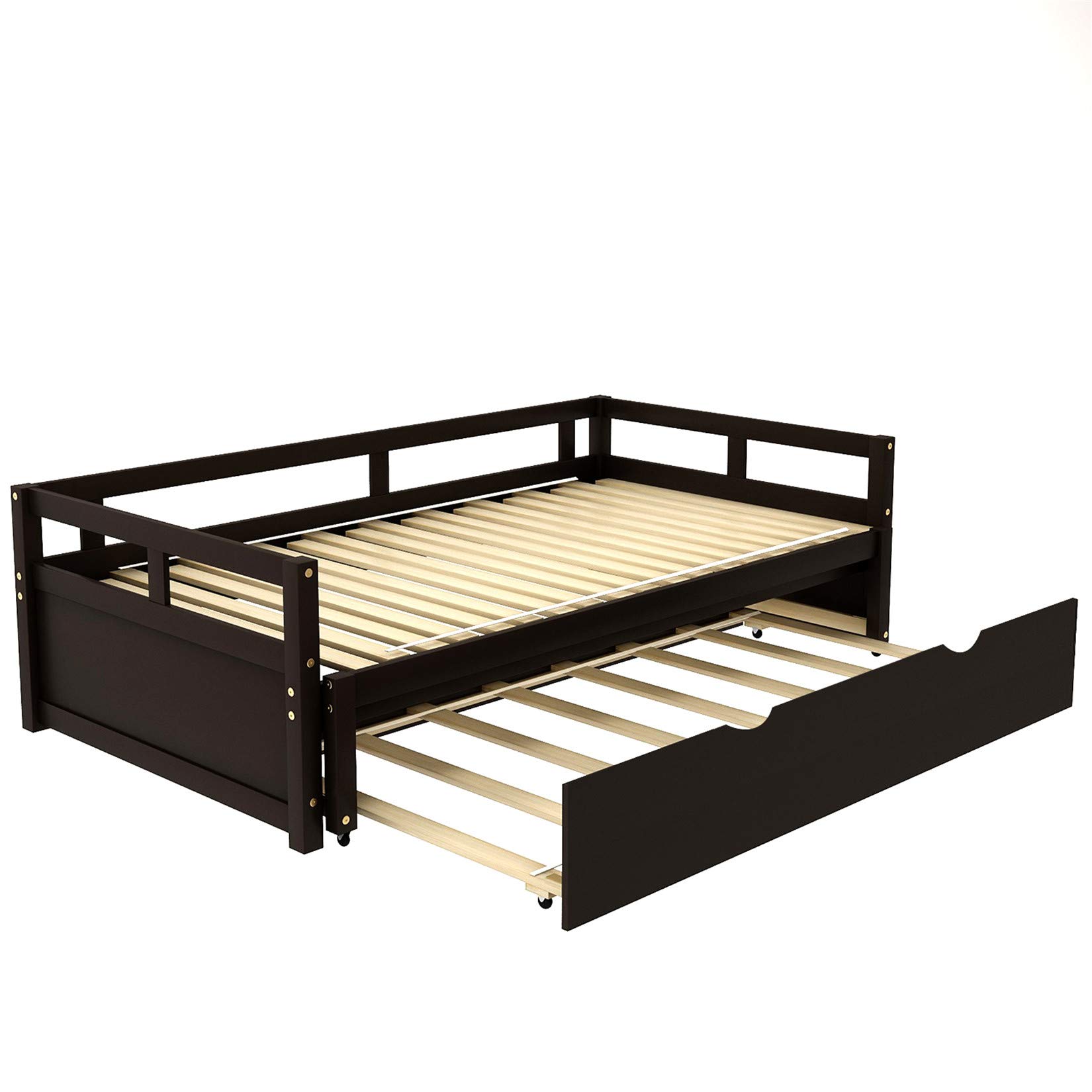 Convertible Daybed with Trundle - Twin to King Size Sofa Bed | Solid Wood Extendable Sleeper for Bedroom & Living Room | Espresso Finish | Perfect for Guest Rooms, Small Spaces & Multi-Functional Furniture Needs