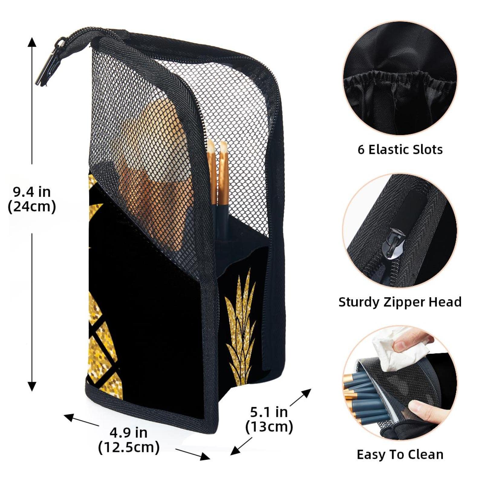 12-Piece Makeup Brush Organizer Bag with Portable Holder Case - Summer Gold Pineapple Design for Travel & Home Storage | Perfect Cosmetic Brush Set for Makeup Artists & Beauty Enthusiasts